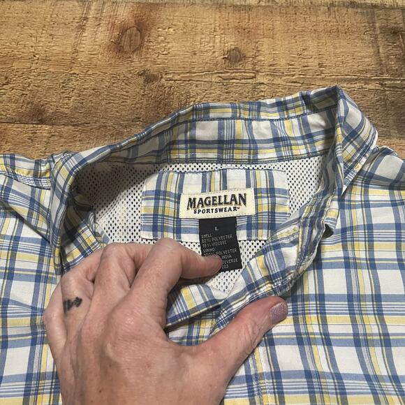 Magellan | Men's Blue Plaid Vented PFG Fishing Outdoor Performance Shirts Sz L - Picture 5 of 5